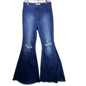 Vibrant MIU Womens High Rise Distressed Bell Bottom Flare Jeans Blue Size 13 W30